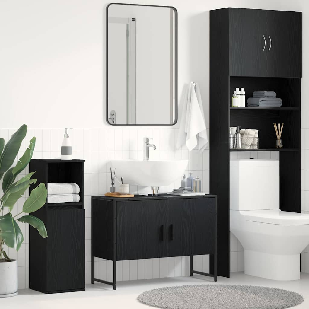 vidaXL Szafka pod umywalkę z drzwiami Czarny Dąb 80 x 30 x 60 cm