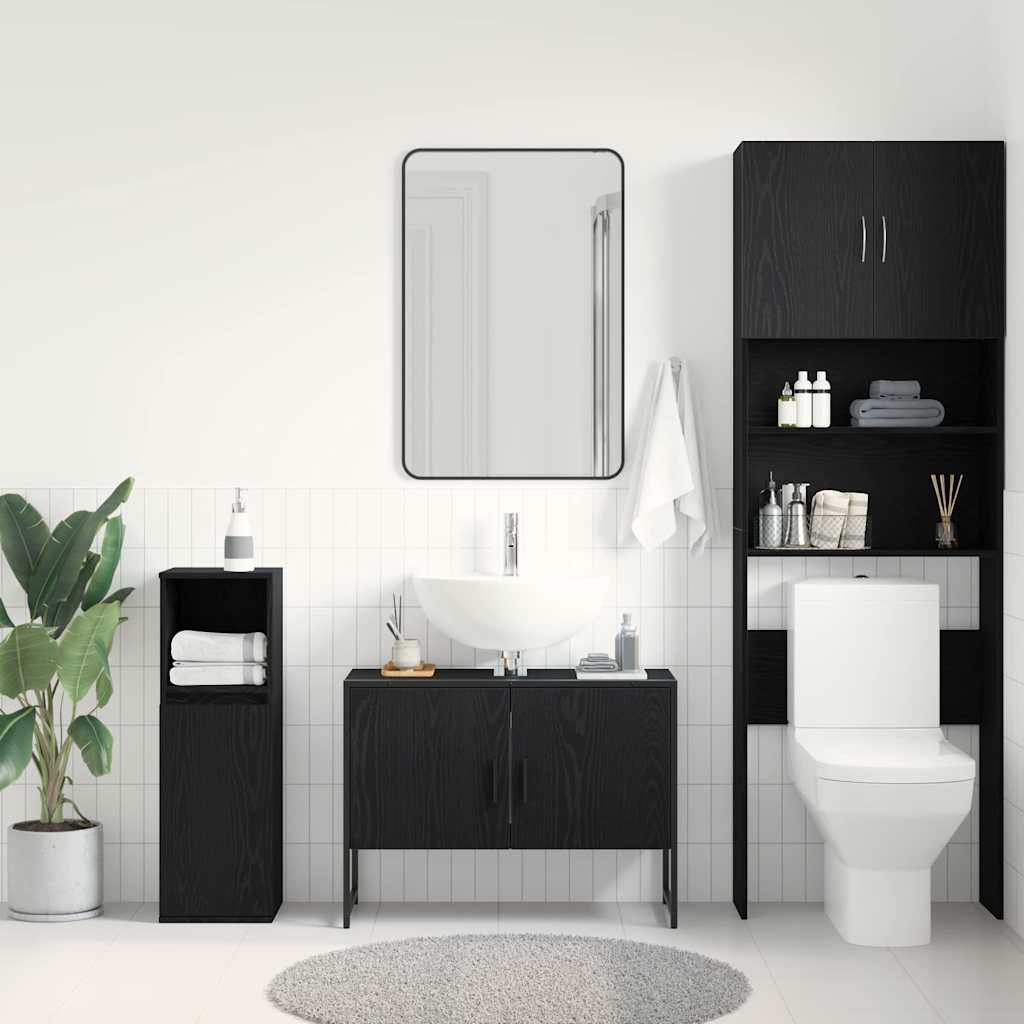 vidaXL Szafka pod umywalkę z drzwiami Czarny Dąb 80 x 30 x 60 cm