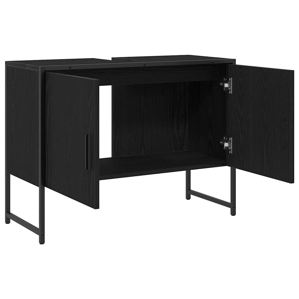 vidaXL Szafka pod umywalkę z drzwiami Czarny Dąb 80 x 30 x 60 cm