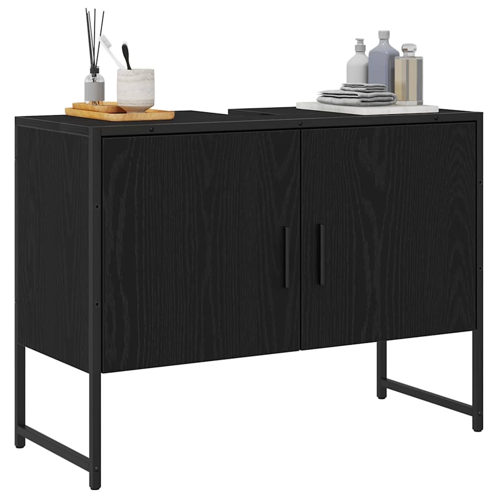 vidaXL Szafka pod umywalkę z drzwiami Czarny Dąb 80 x 30 x 60 cm