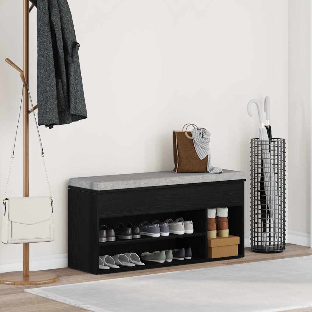 vidaXL Ławka na buty Czarny dąb 102x30,5x45 cm Drewno klejone