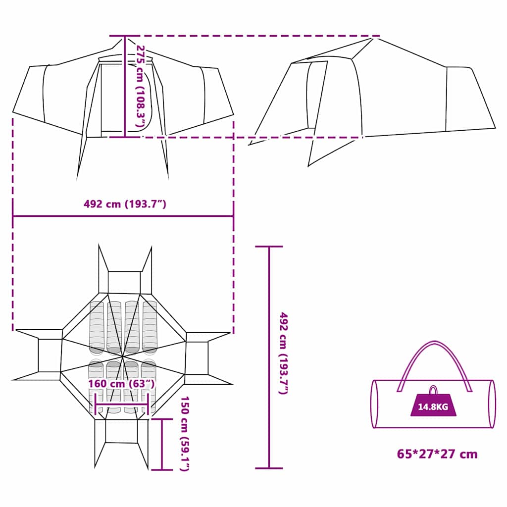 vidaXL Namiot Tipi Szary i pomarańczowy 492 x 492 x 275 cm tafta