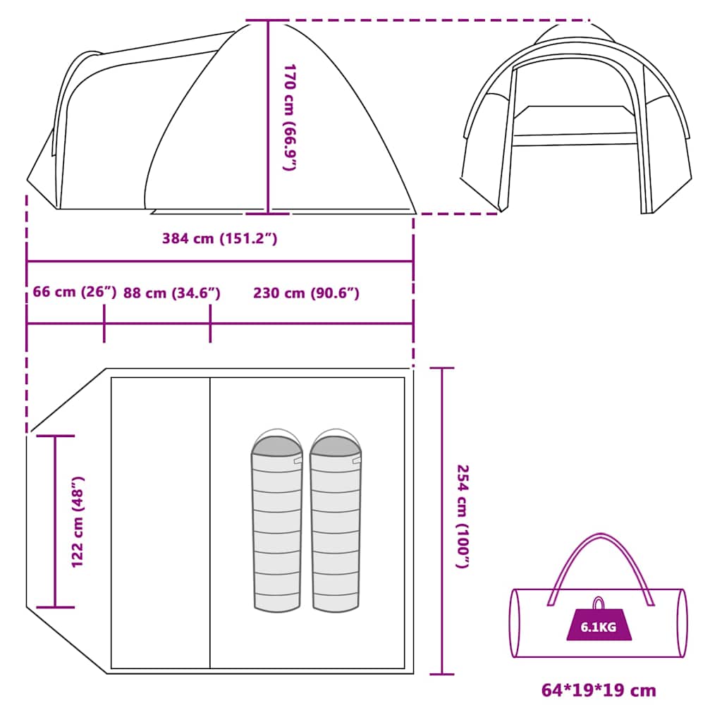 vidaXL Namiot kopułowy Kopuła z dachem Niebieski 384 x 254 x 170 cm