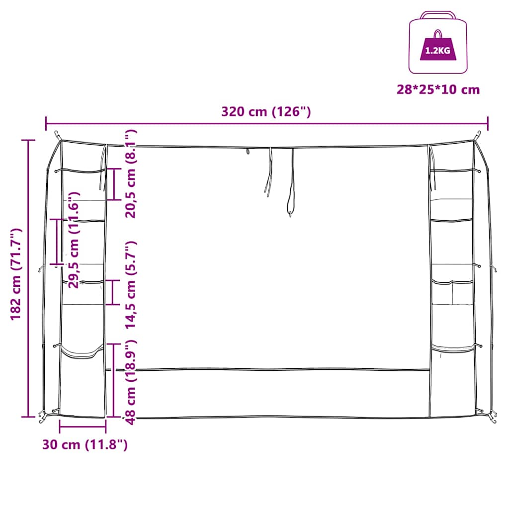 vidaXL Wiszący organizer do namiotu Szary i Niebieski 320 x 182 cm