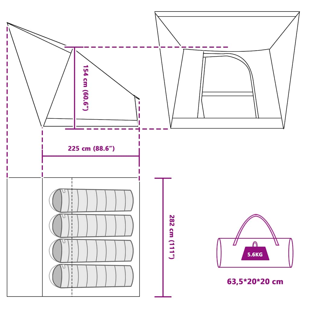 vidaXL Namiot campingowy z dachem Zielony 282 x 225 x 154 cm tafta