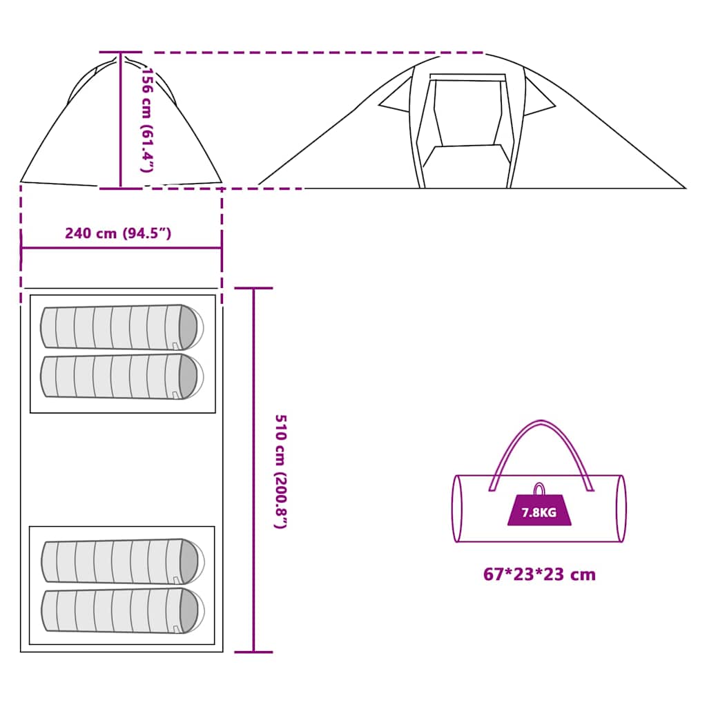 vidaXL Namiot tunelowy z dachem Zielony 510 x 240 x 156 cm tafta