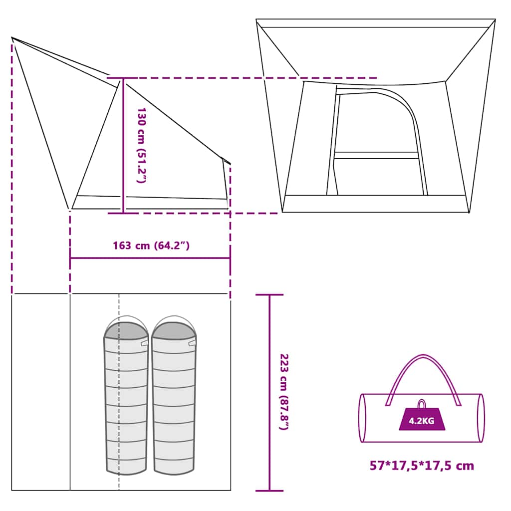 vidaXL Namiot campingowy z dachem Niebieski 223 x 163 x 130 cm tafta
