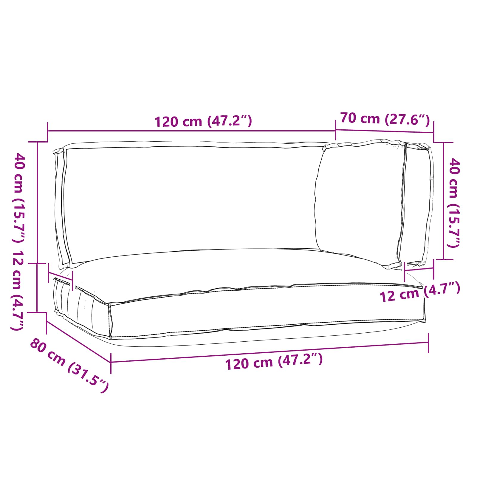 vidaXL Zestaw poduszek na paletę 3 pcs Antracyt Materiał Oxford