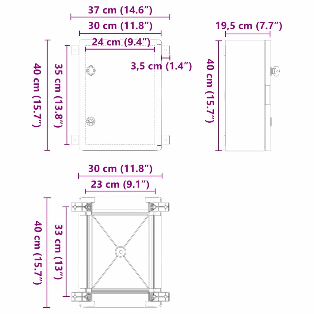 vidaXL Szafka sterownicza Szary 37 x 19,5 x 40 cm Plastik ABS