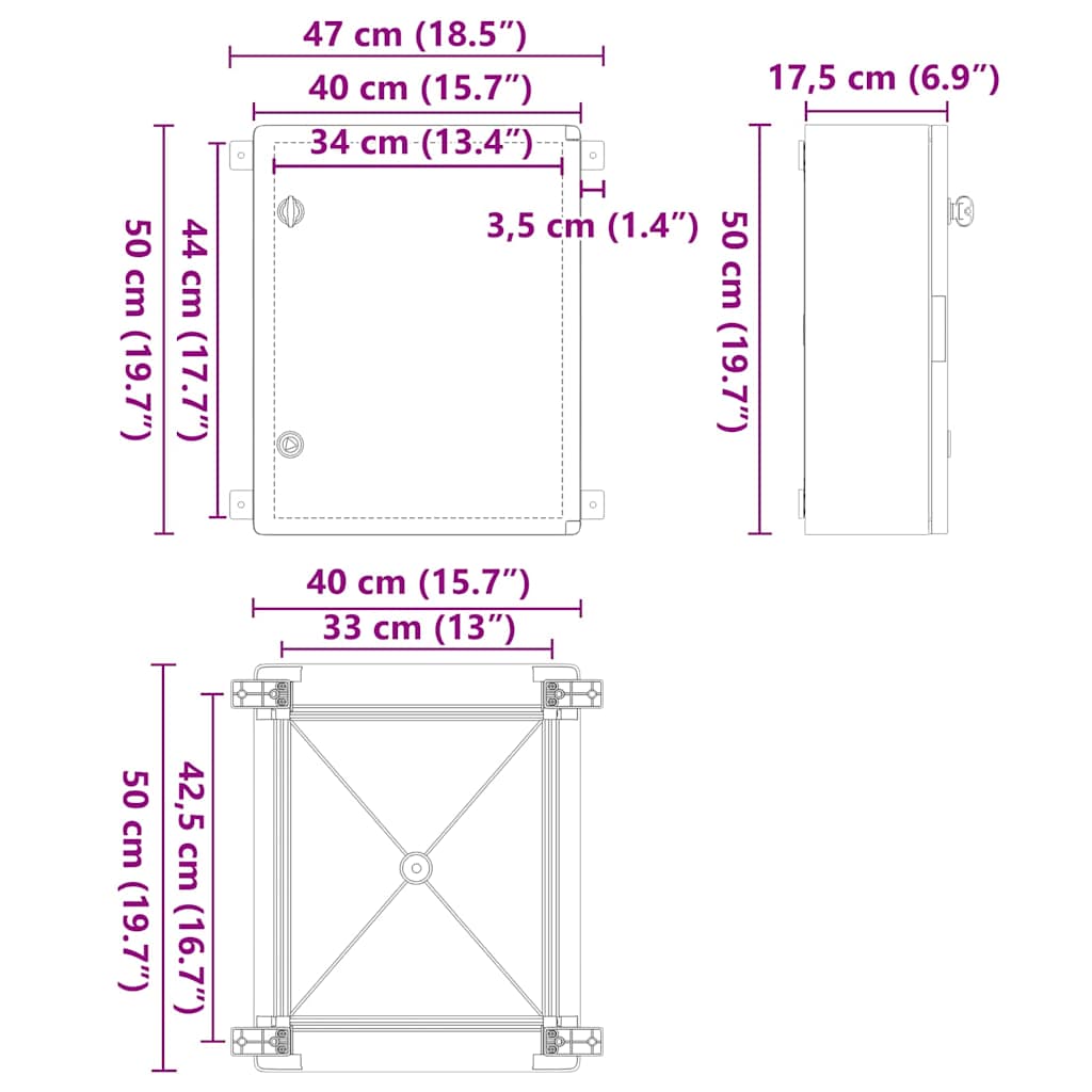 vidaXL Szafka sterownicza Szary 47 x 17,5 x 50 cm Plastik ABS