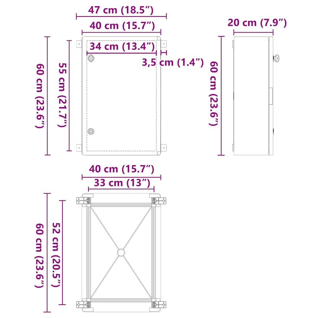 vidaXL Szafka sterownicza Szary 47 x 20 x 50 cm Plastik ABS