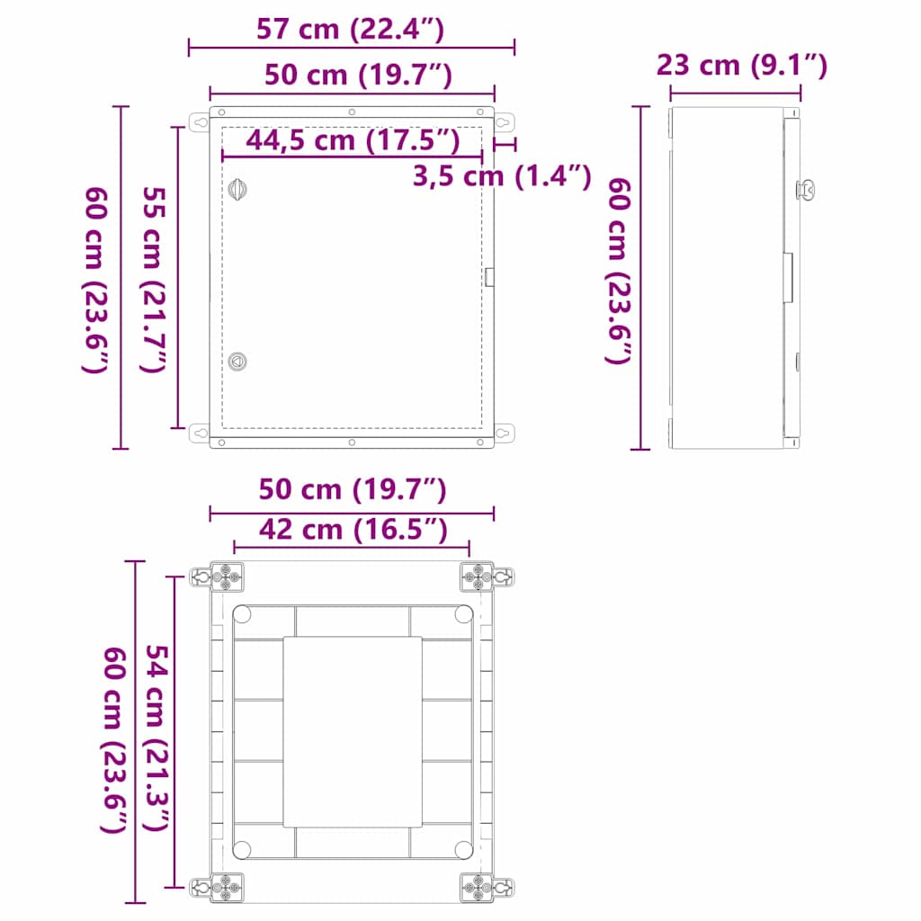 vidaXL Szafka sterownicza Szary 57 x 23 x 60 cm Plastik ABS