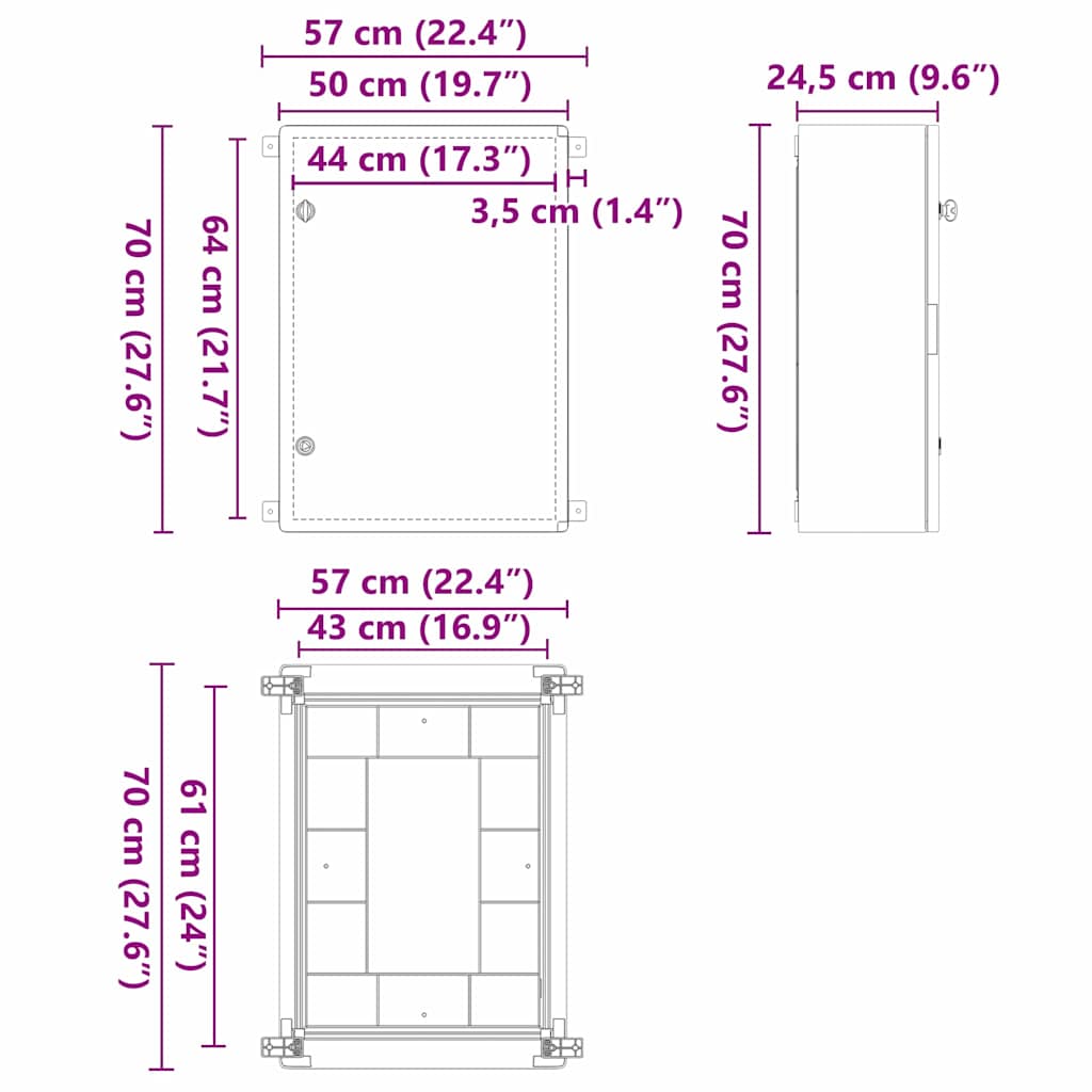 vidaXL Szafka sterownicza Szary 57 x 24,5 x 70 cm Plastik ABS