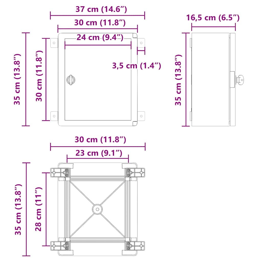 vidaXL Szafka sterownicza Szary 37 x 16,5 x 35 cm Plastik ABS