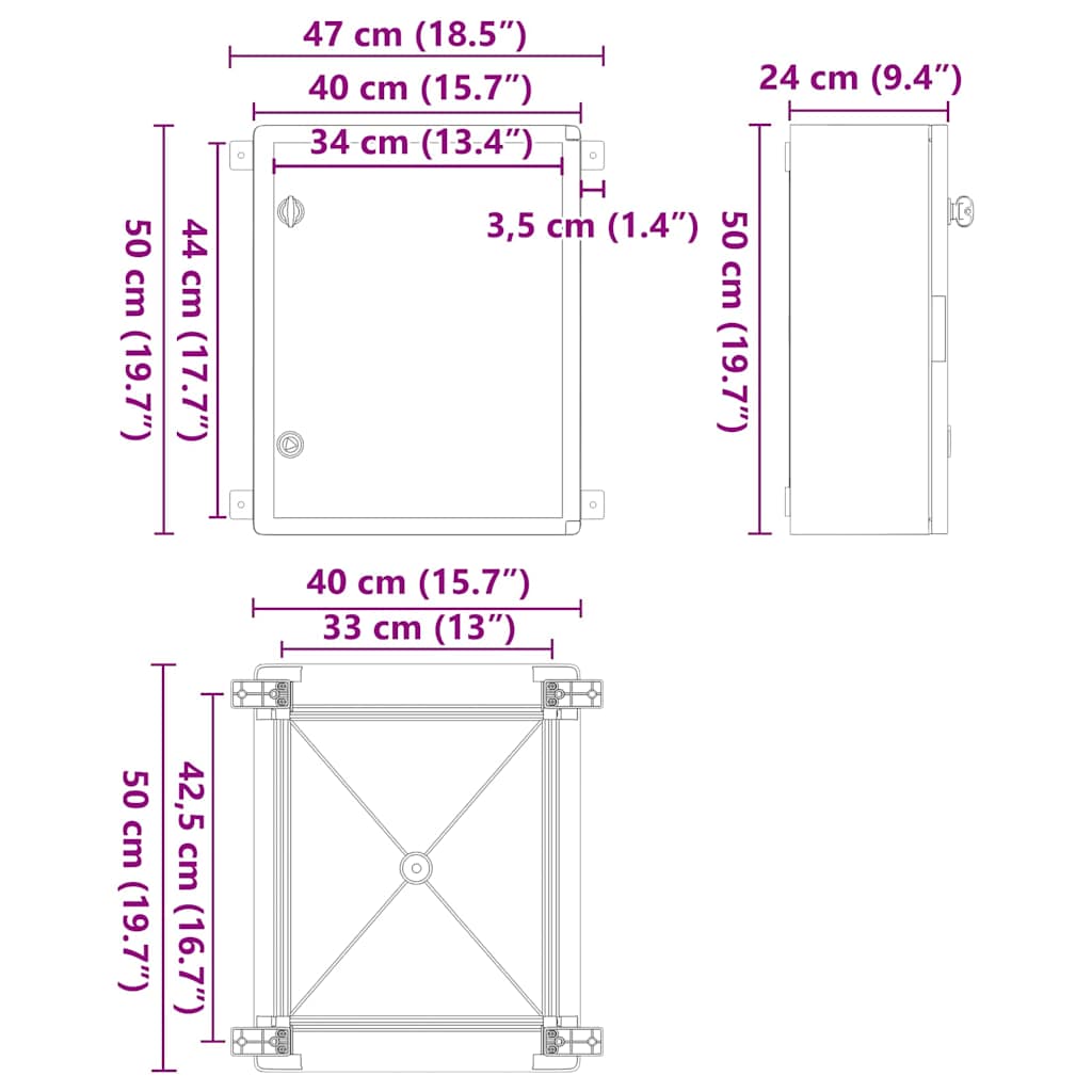 vidaXL Szafka sterownicza Szary 47 x 24 x 50 cm Plastik ABS