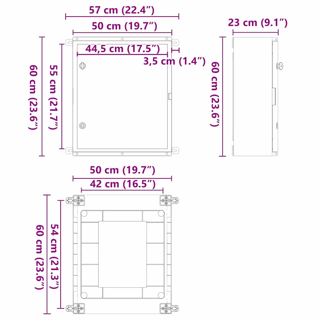 vidaXL Szafka sterownicza Szary 57 x 23 x 60 cm Plastik ABS