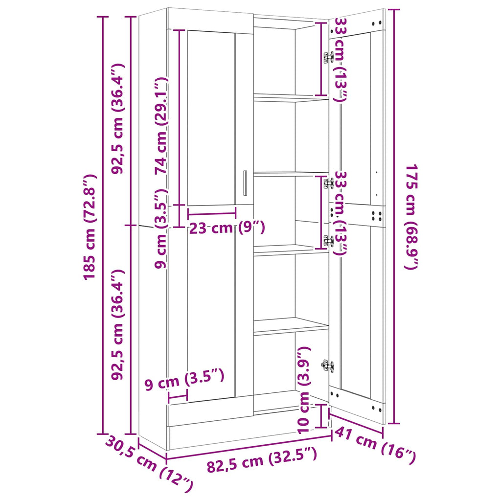 vidaXL Szafka na książki Czarny dąb 82,5 x 30,5 x 185 cm
