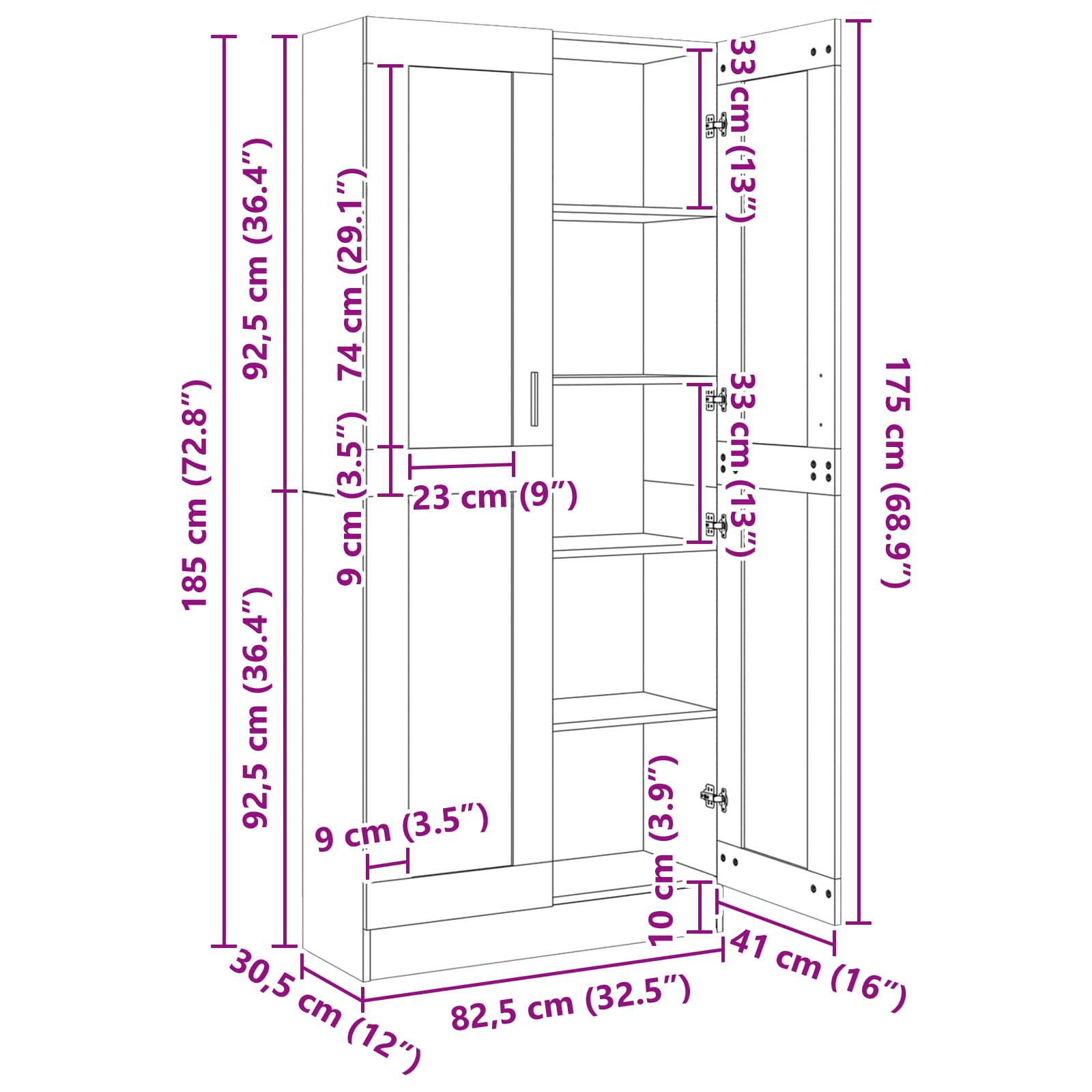 vidaXL Szafka na książki Czarny dąb 82,5 x 30,5 x 185 cm