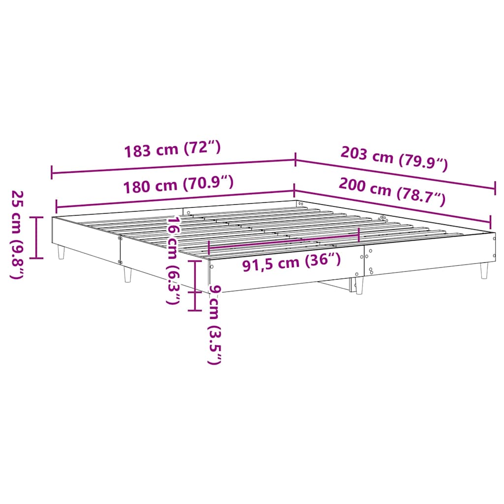 vidaXL Ramka łóżka Czarny Dąb 203 x 183 x 25 cm