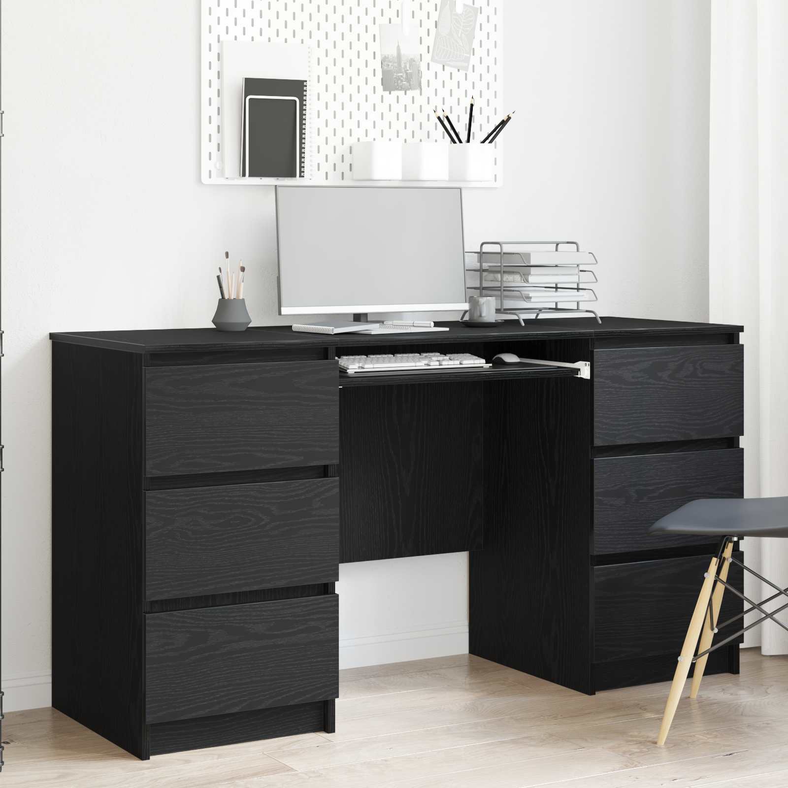 vidaXL Biurko Czarny Dąb 140 x 50 x 76 cm Materiał drewnopochodny