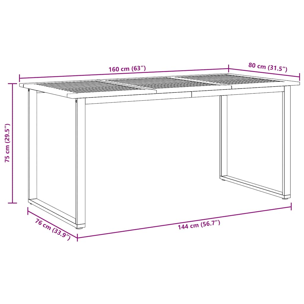 vidaXL Stół Ogrodowy Szary 160 x 80 x 75 cm Lite Drewno Akacji