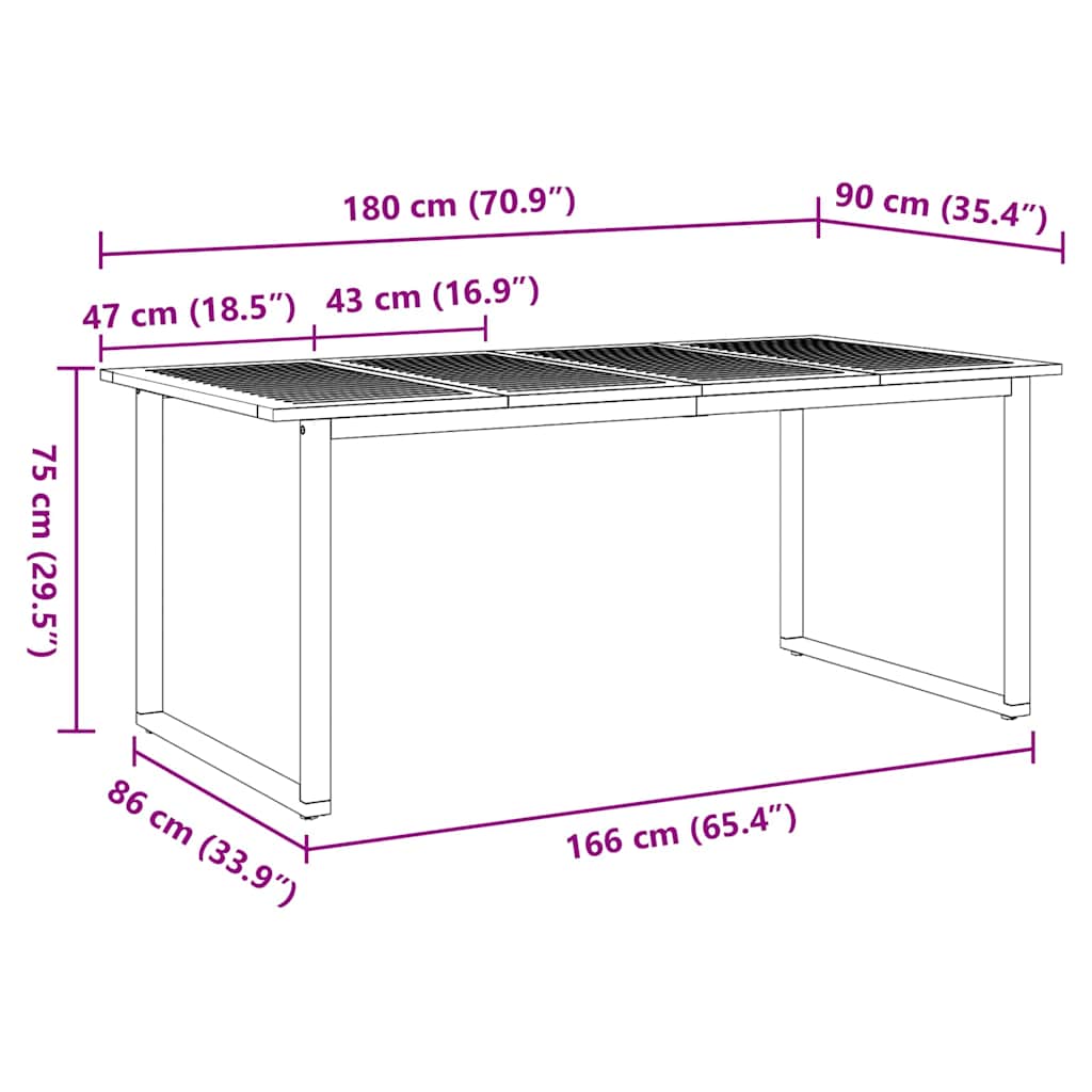 vidaXL Stół Ogrodowy Szary 180 x 90 x 75 cm Lite Drewno Akacji