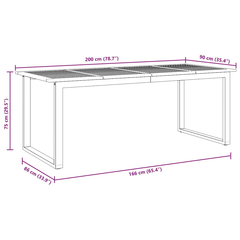 vidaXL Stół Ogrodowy Szary 200 x 90 x 75 cm Lite Drewno Akacji