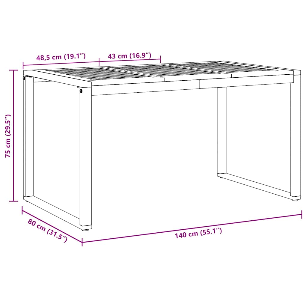 vidaXL Stół Ogrodowy Szary 140 x 80 x 75 cm Lite Drewno Akacji
