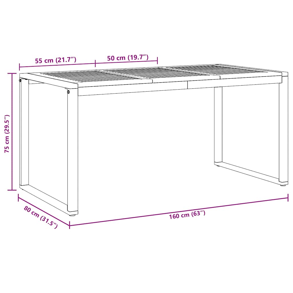 vidaXL Stół Ogrodowy Szary 160 x 80 x 75 cm Lite Drewno Akacji