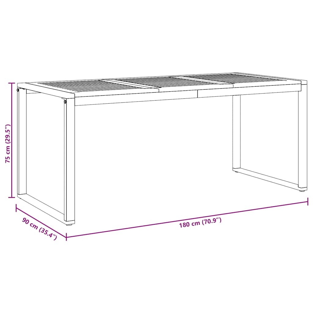 vidaXL Stół Ogrodowy Szary 180 x 90 x 75 cm Lite Drewno Akacji
