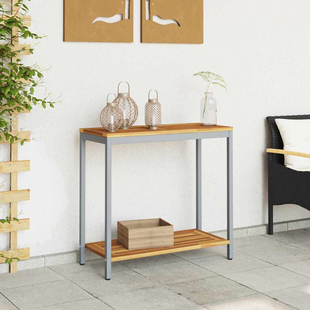 vidaXL Stół na Zewnątrz z półką Naturalny i szary 80 x 35 x 75 cm