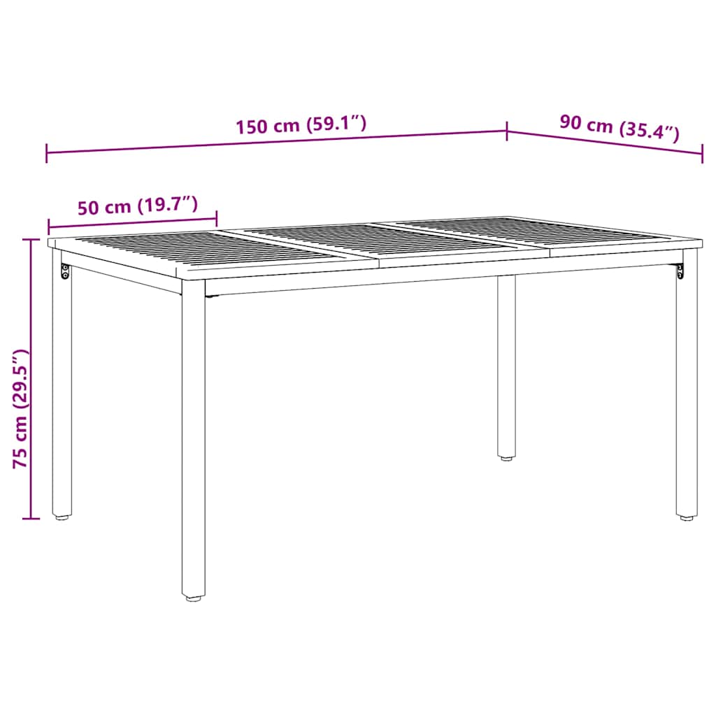 vidaXL Stół na Zewnątrz Naturalny i czarny 150 x 90 x 75 cm
