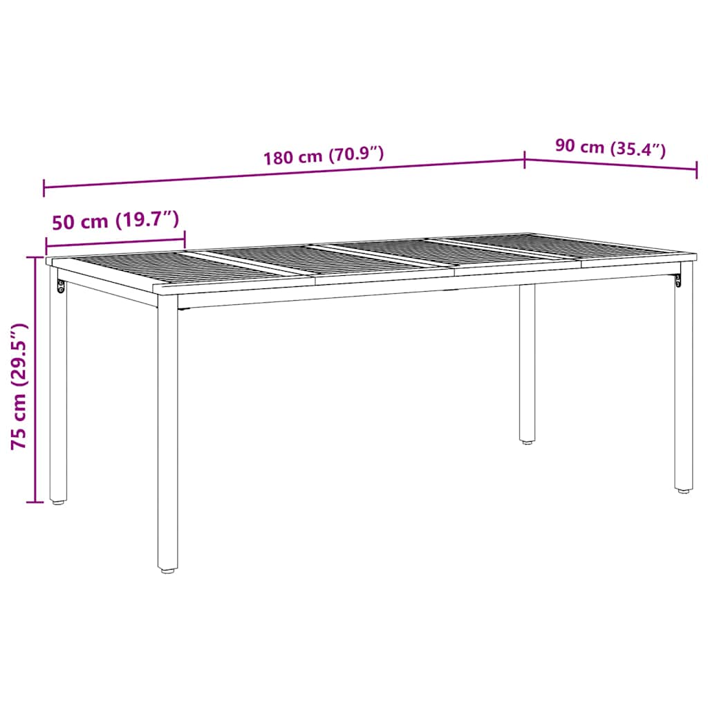 vidaXL Stół na Zewnątrz Naturalny i czarny 180 x 90 x 75 cm