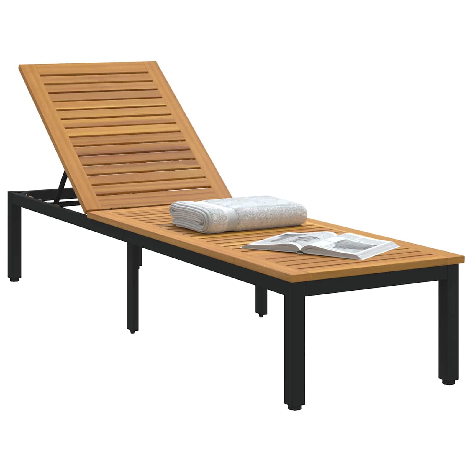 vidaXL Leżak Czarny 200 x 55 x 35 cm Lite Drewno Akacji