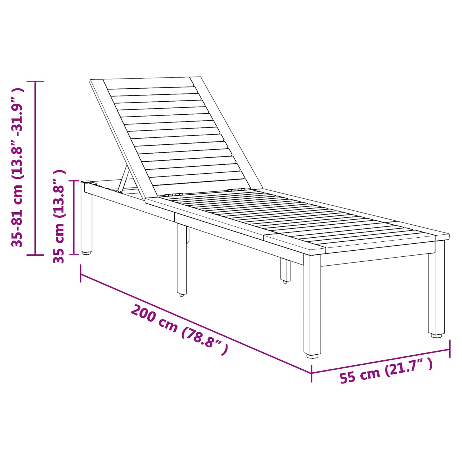 vidaXL Leżak Szary 200 x 55 x 35 cm Lite Drewno Akacji