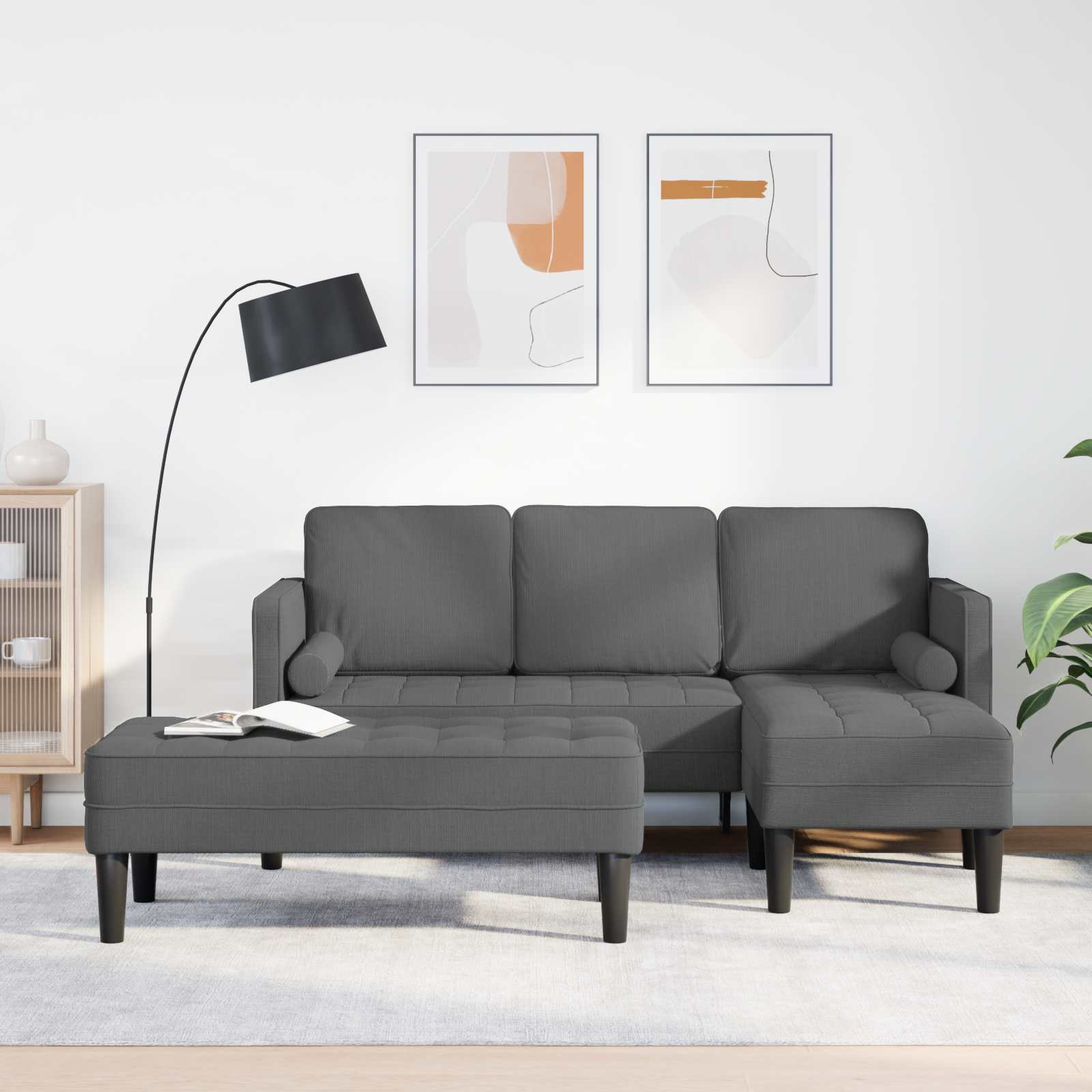 vidaXL Zestaw Sof z poduszką 2 pcs Ciemnoszary Poliester