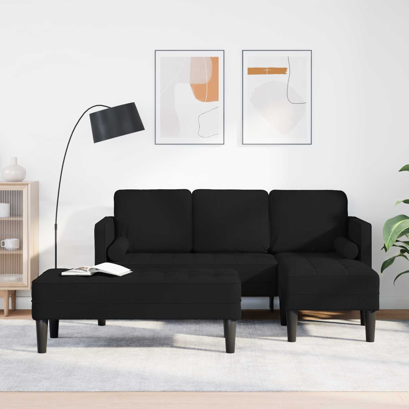 vidaXL Zestaw Sof z poduszką 2 pcs Czarny Poliester