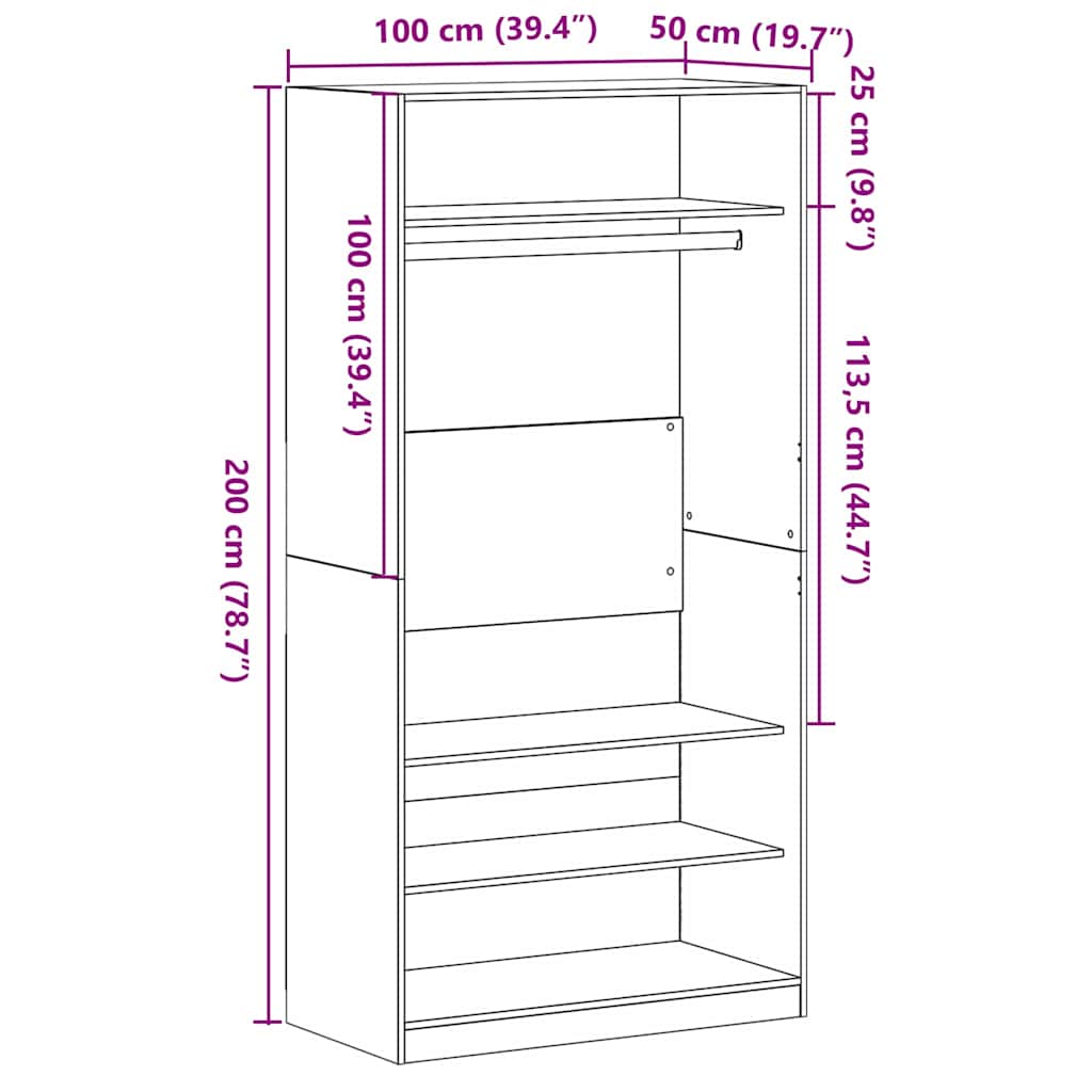 vidaXL Garderoba Czarny Dąb 100 x 50 x 200 cm Materiał drewnopochodny