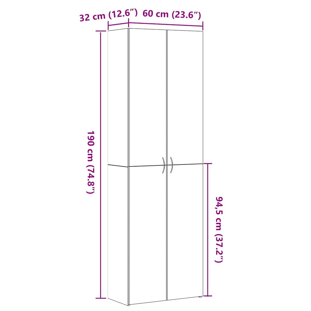 vidaXL Biurowa szafka z półką z drzwiami Czarny Dąb 60 x 32 x 190 cm