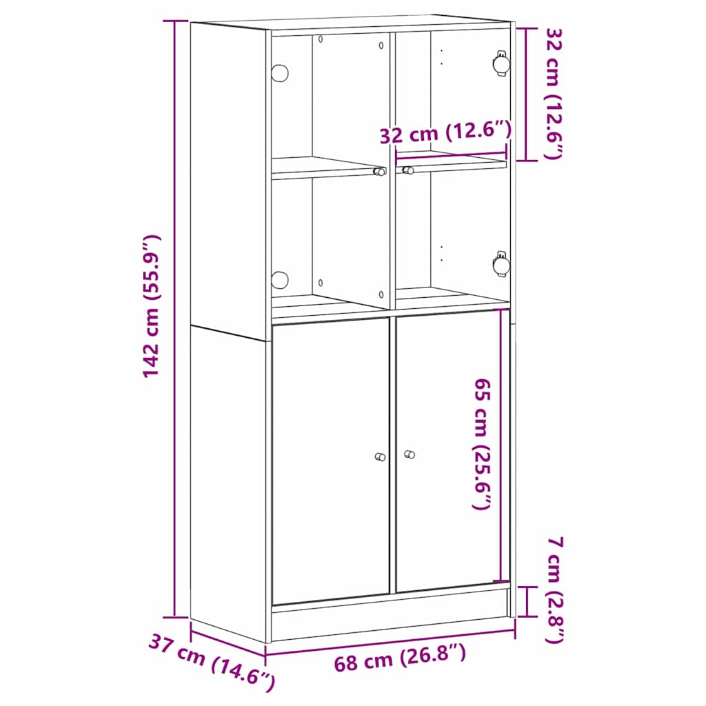 vidaXL Highboard Czarny Dąb 68 x 37 x 142 cm