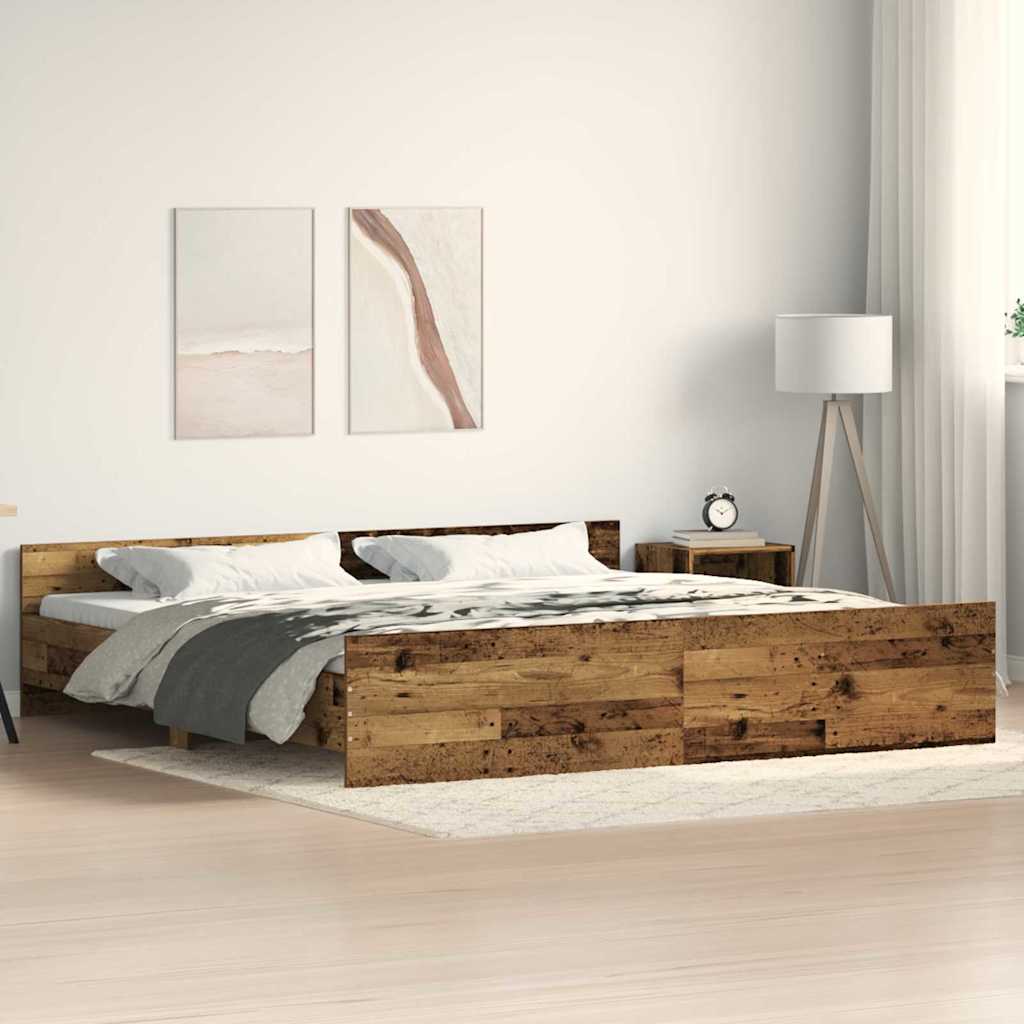 vidaXL Ramka łóżka Z zagłówkiem Stare drewno 203 x 203 x 50 cm