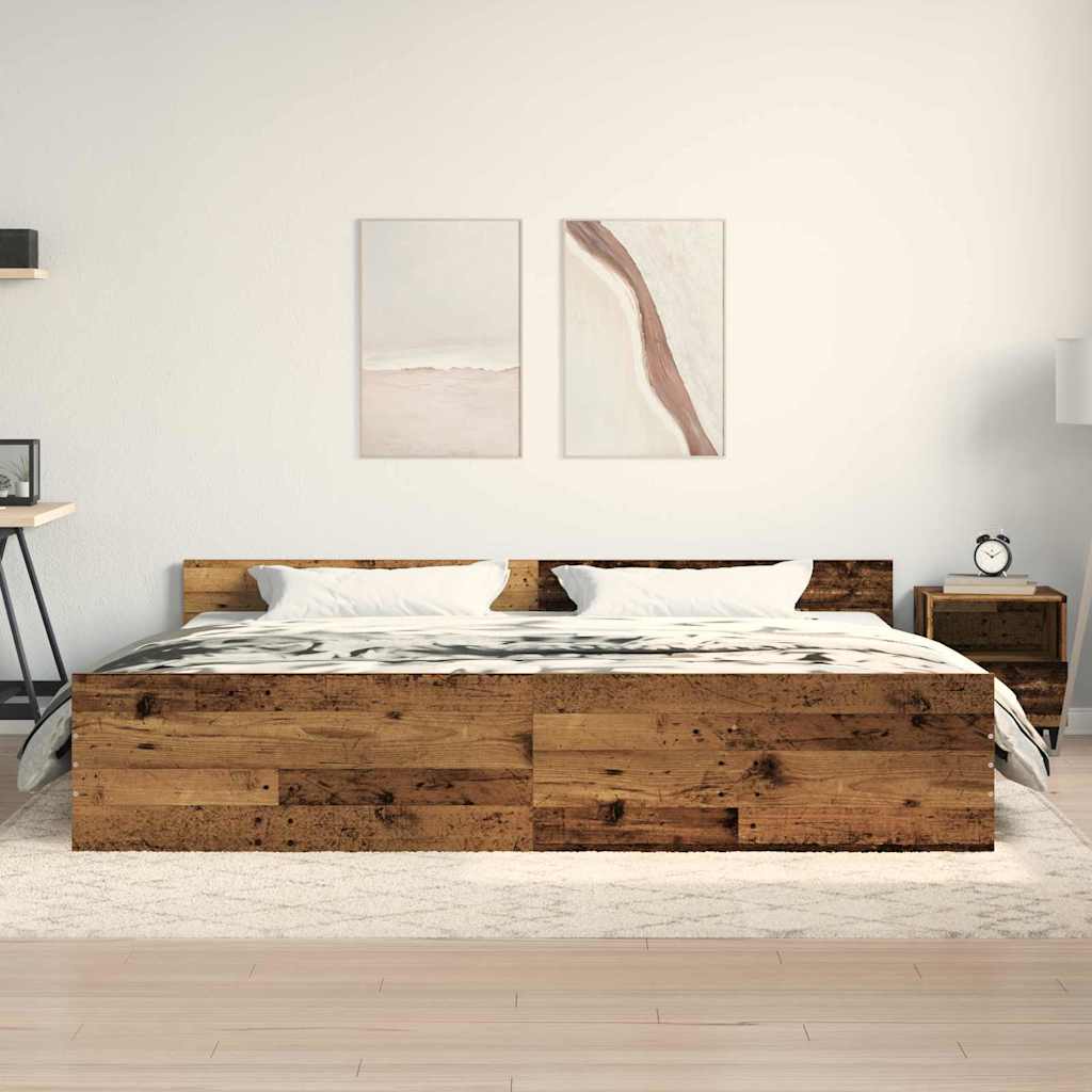 vidaXL Ramka łóżka Z zagłówkiem Stare drewno 203 x 203 x 50 cm