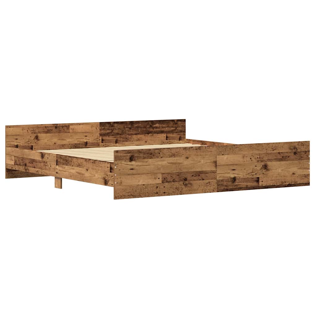 vidaXL Ramka łóżka Z zagłówkiem Stare drewno 203 x 203 x 50 cm