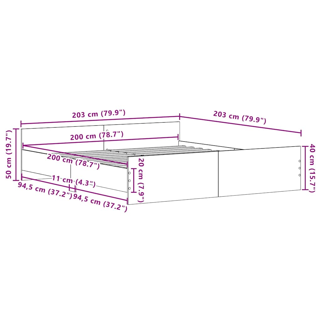 vidaXL Ramka łóżka Z zagłówkiem Stare drewno 203 x 203 x 50 cm