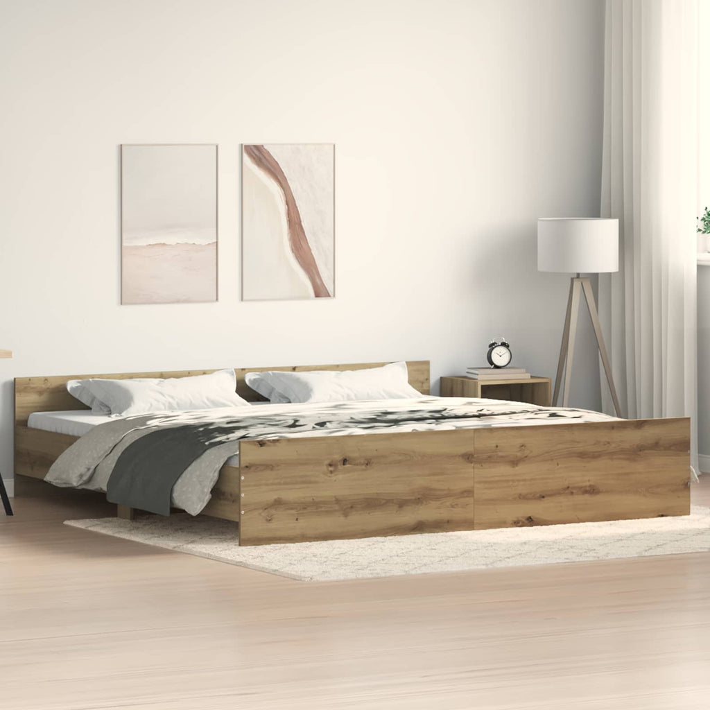 vidaXL Ramka łóżka Z zagłówkiem Dąb rzemieślniczy 203 x 203 x 50 cm