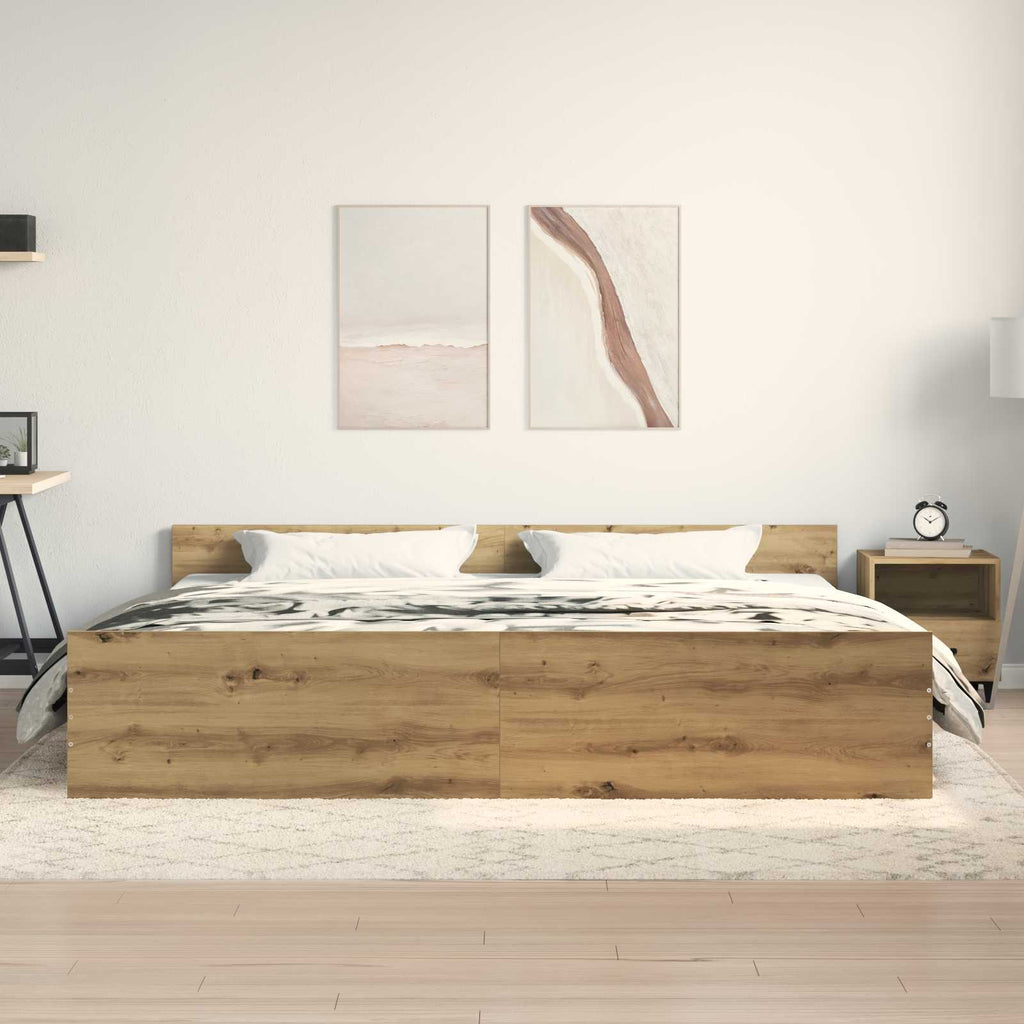 vidaXL Ramka łóżka Z zagłówkiem Dąb rzemieślniczy 203 x 203 x 50 cm