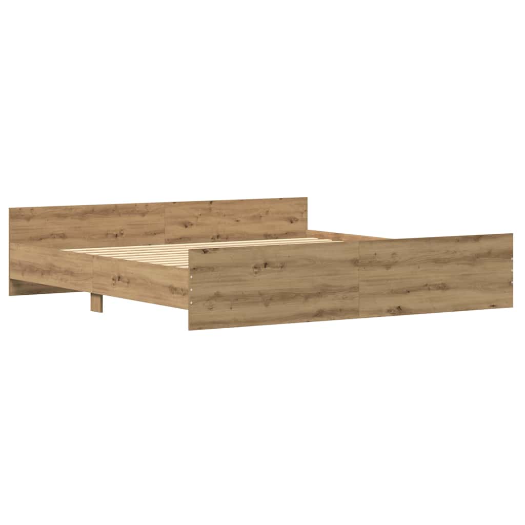 vidaXL Ramka łóżka Z zagłówkiem Dąb rzemieślniczy 203 x 203 x 50 cm