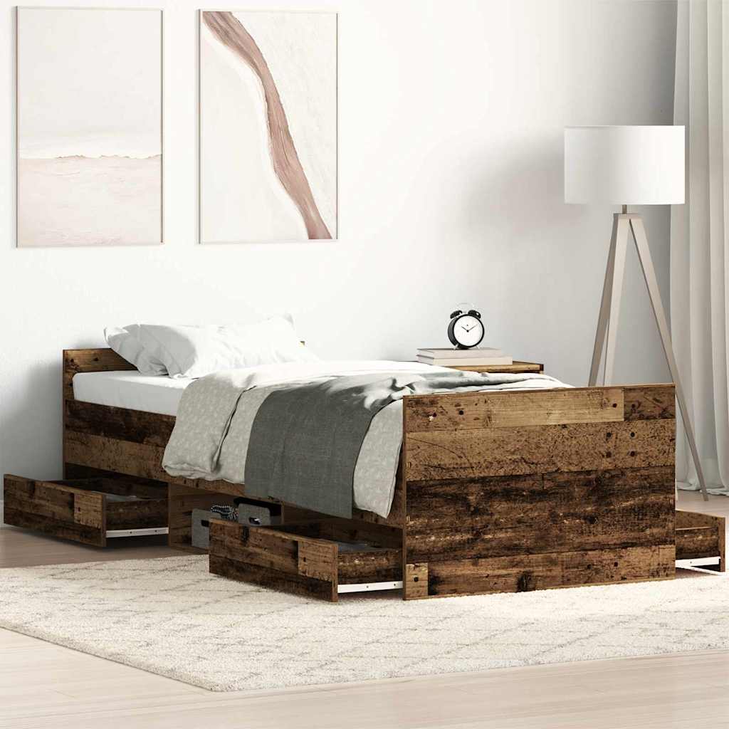 vidaXL Ramka łóżka Z zagłówkiem Stare drewno 193 x 78 x 50 cm