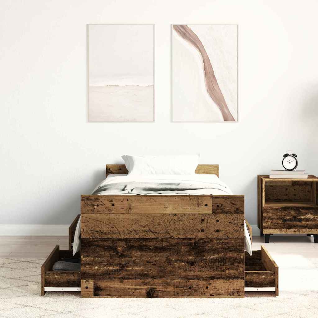 vidaXL Ramka łóżka Z zagłówkiem Stare drewno 193 x 78 x 50 cm