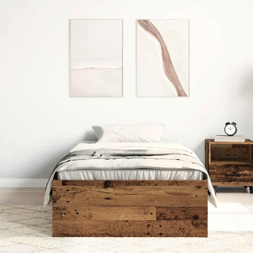 vidaXL Rama łóżka bez materaca, stare drewno, 75x190 cm